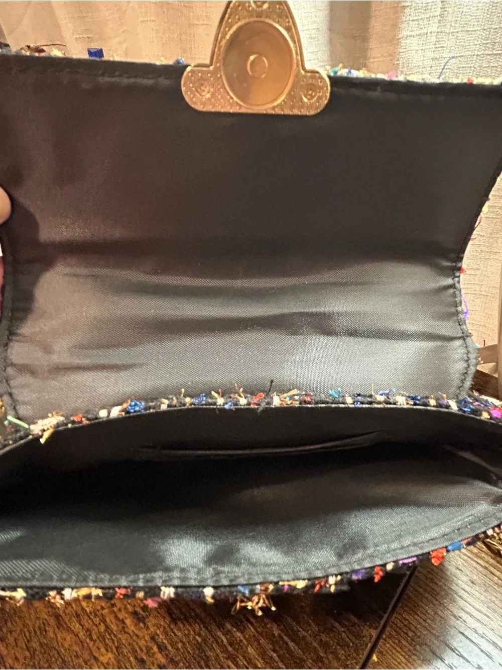 Guess Tanyel Mini Crossbody Bag Multicolor Tweed Gold Chain NWOT